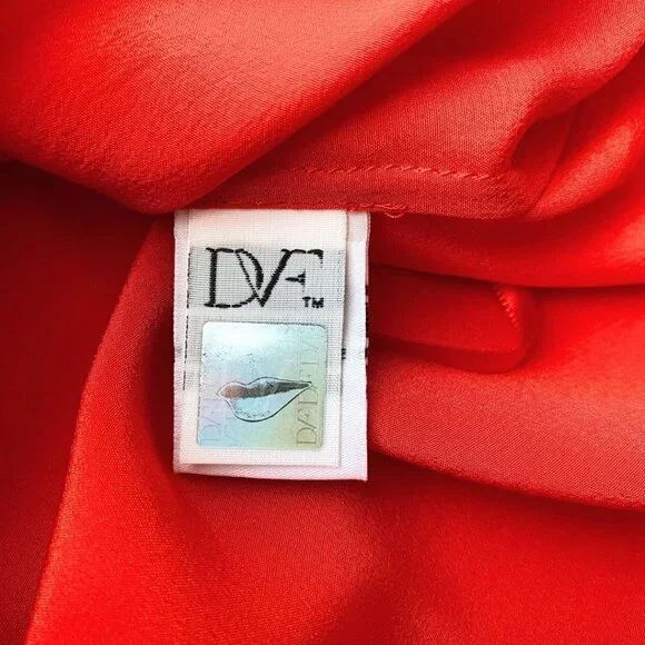 DIANE VON FURSTENBERG ESTI RED SILK ROLLED TAB SLEEVE BLOUSE - 2 - Picture 11 of 12